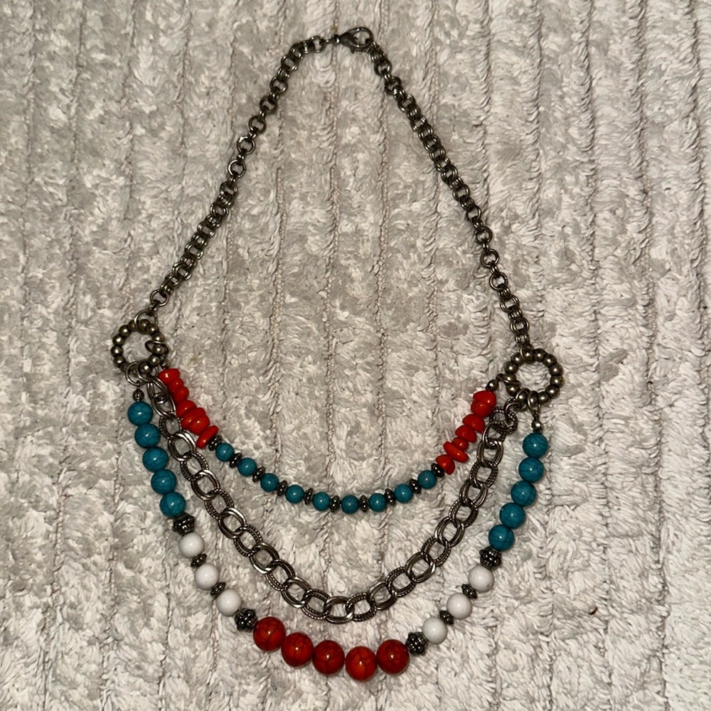 Turquoise & Orange Cracklestone Necklace